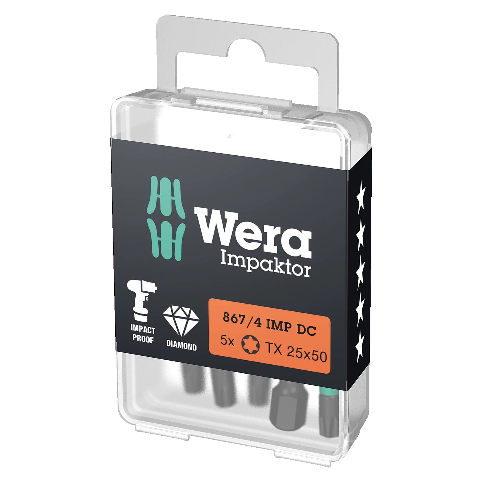 867/4 IMP DC Impaktor TORX bits TX 20 x 50 mm, 5 pieces, DIY box - Wera 05057664001