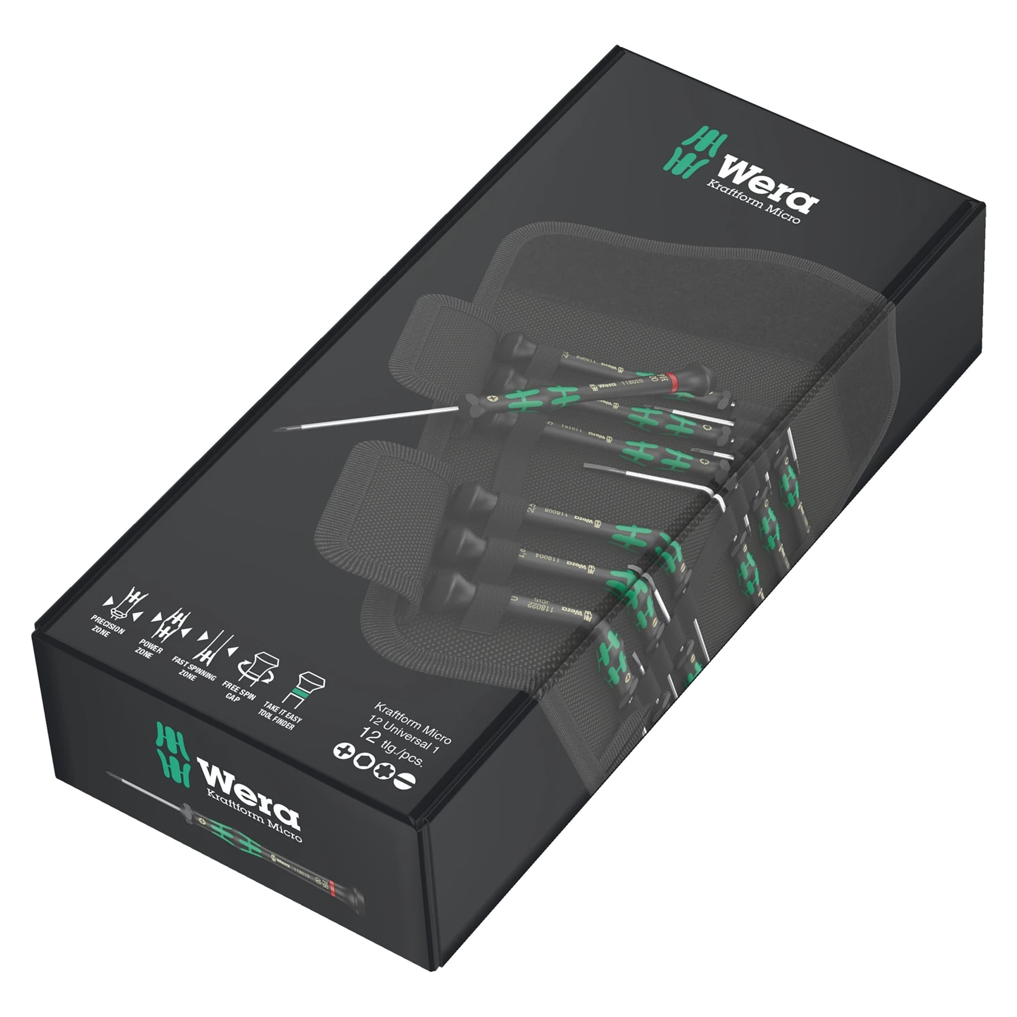 Kraftform Micro 12 Universal 1 screwdriver set for electronic applications, 12 pieces, PH/TX/slotted/hex - Wera 05073675001