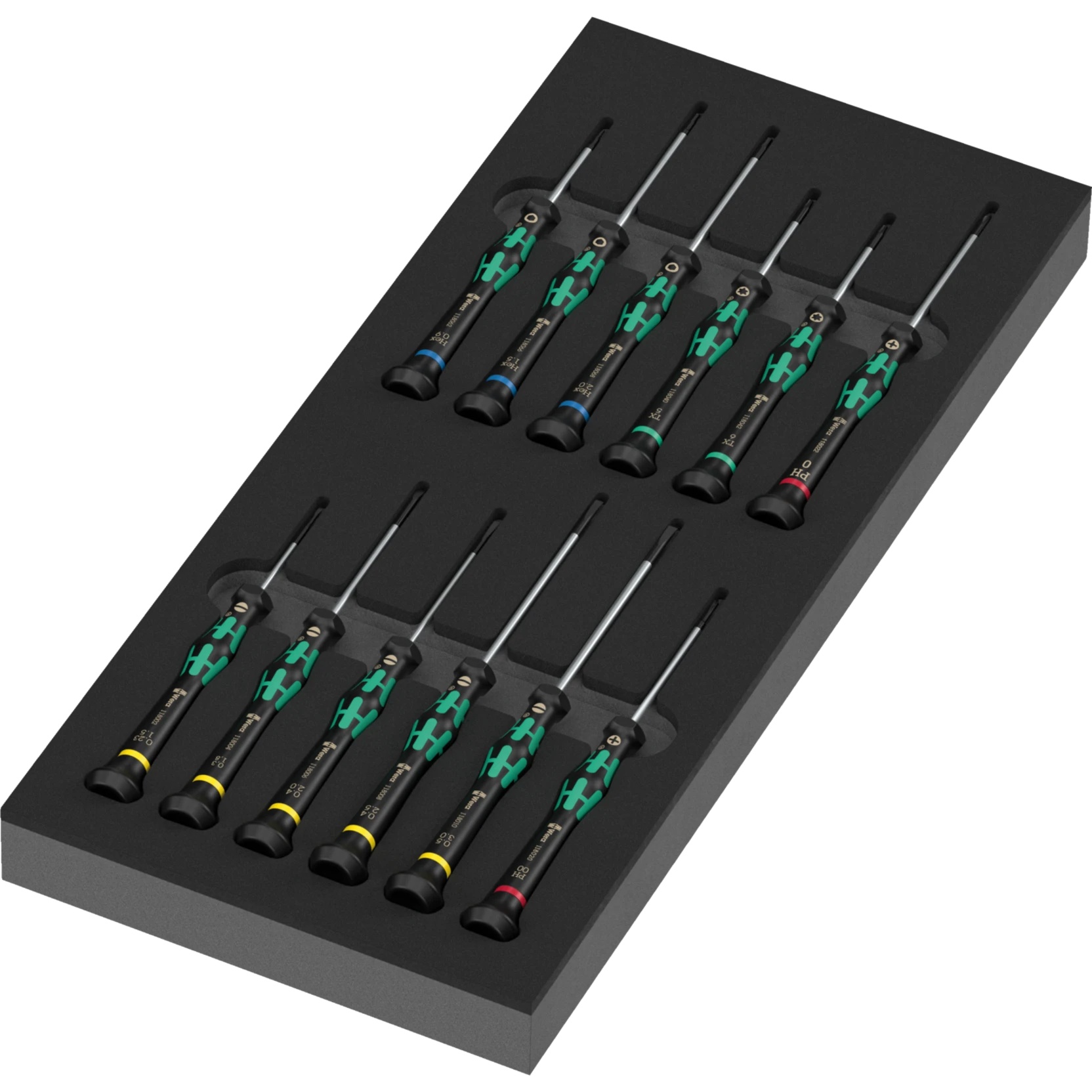 9716 Insert en mousse avec jeu de tournevis électronicien Kraftform Micro 2, 13 pièces - Wera 05150107001
