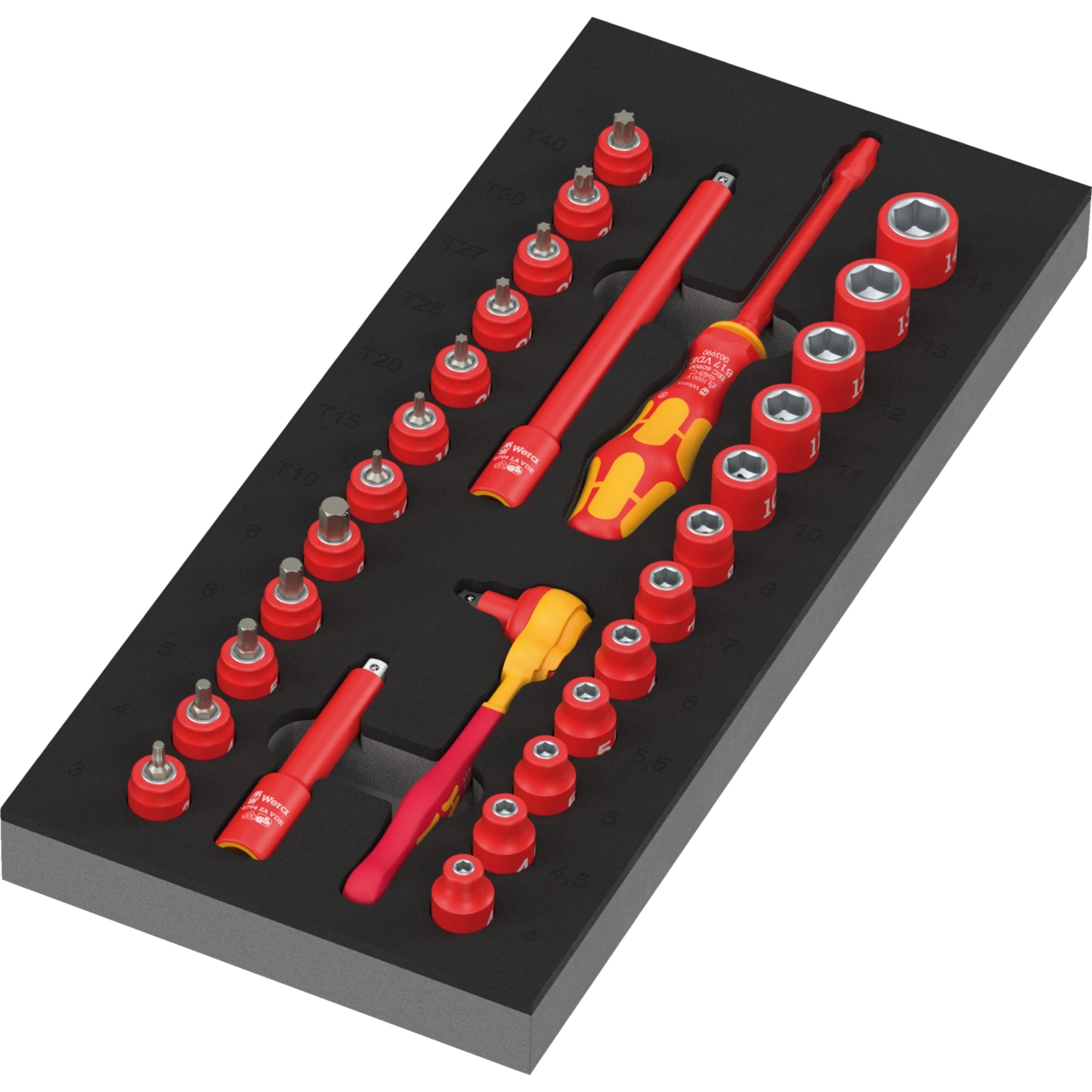 9727 Insert en mousse jeu cliquet Zyklop VDE 1, 1/4", 30 pièces, isolé 1000 V - Wera 05150117001