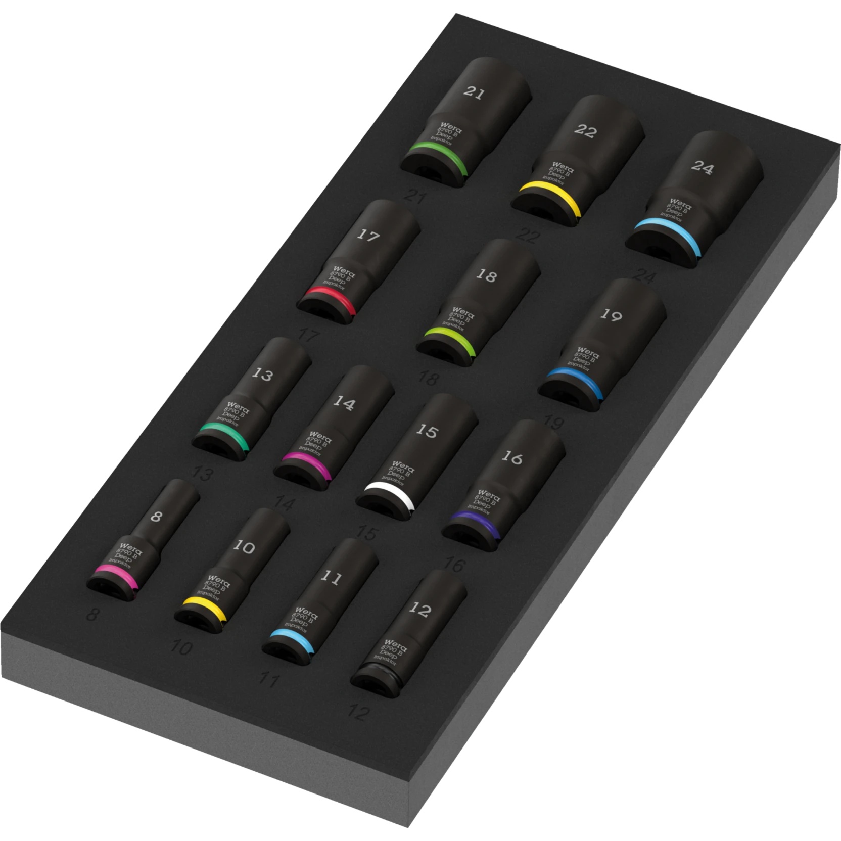 9728 Insert en mousse avec jeu de douilles Impaktor Deep 1 Zyklop B 3/8", 8-24 mm, 15 pièces - Wera 05150118001