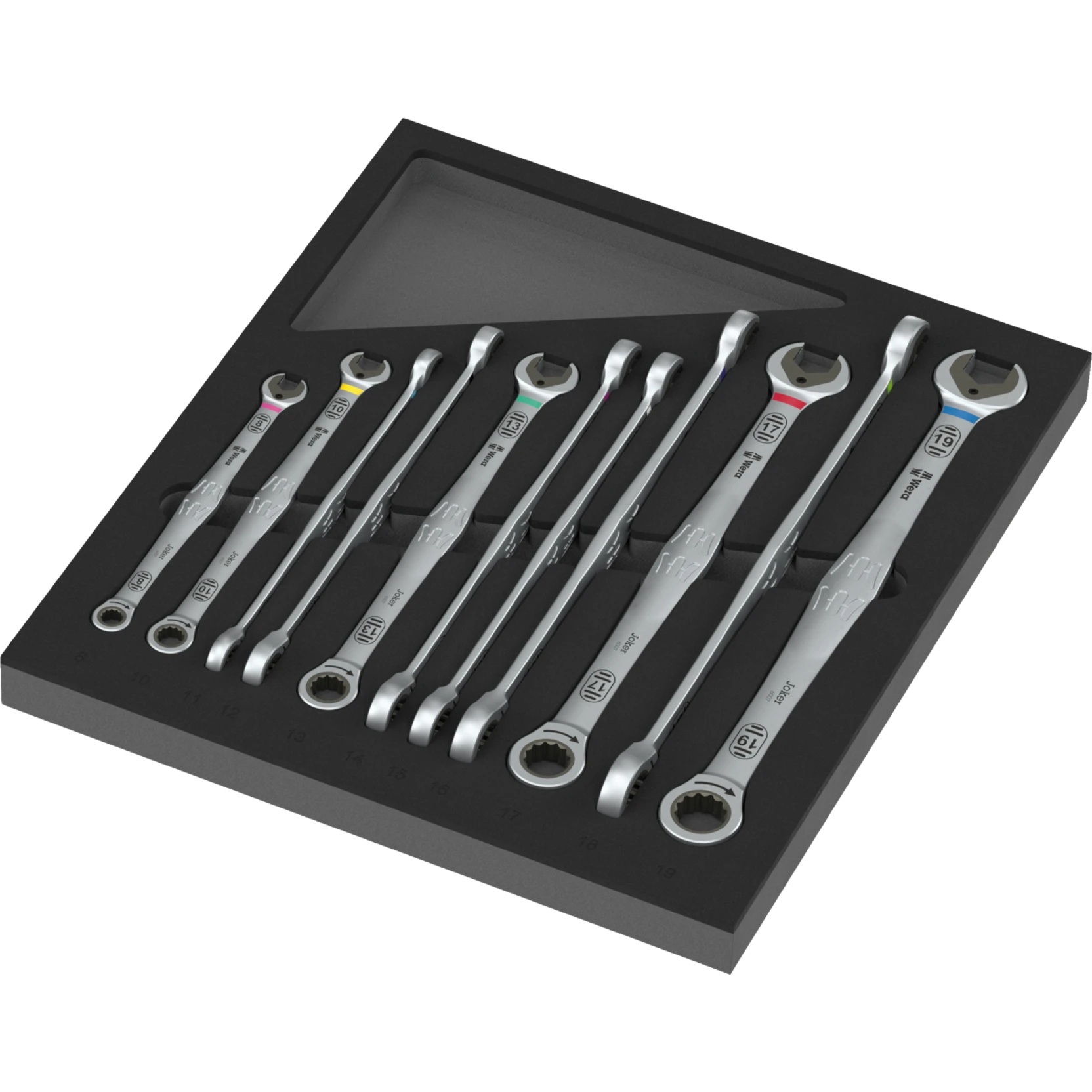 9735 Insert en mousse jeu 6007 Joker 1, clés mixtes à cliquet longues 8-19 mm, 12 pièces - Wera 05150125001
