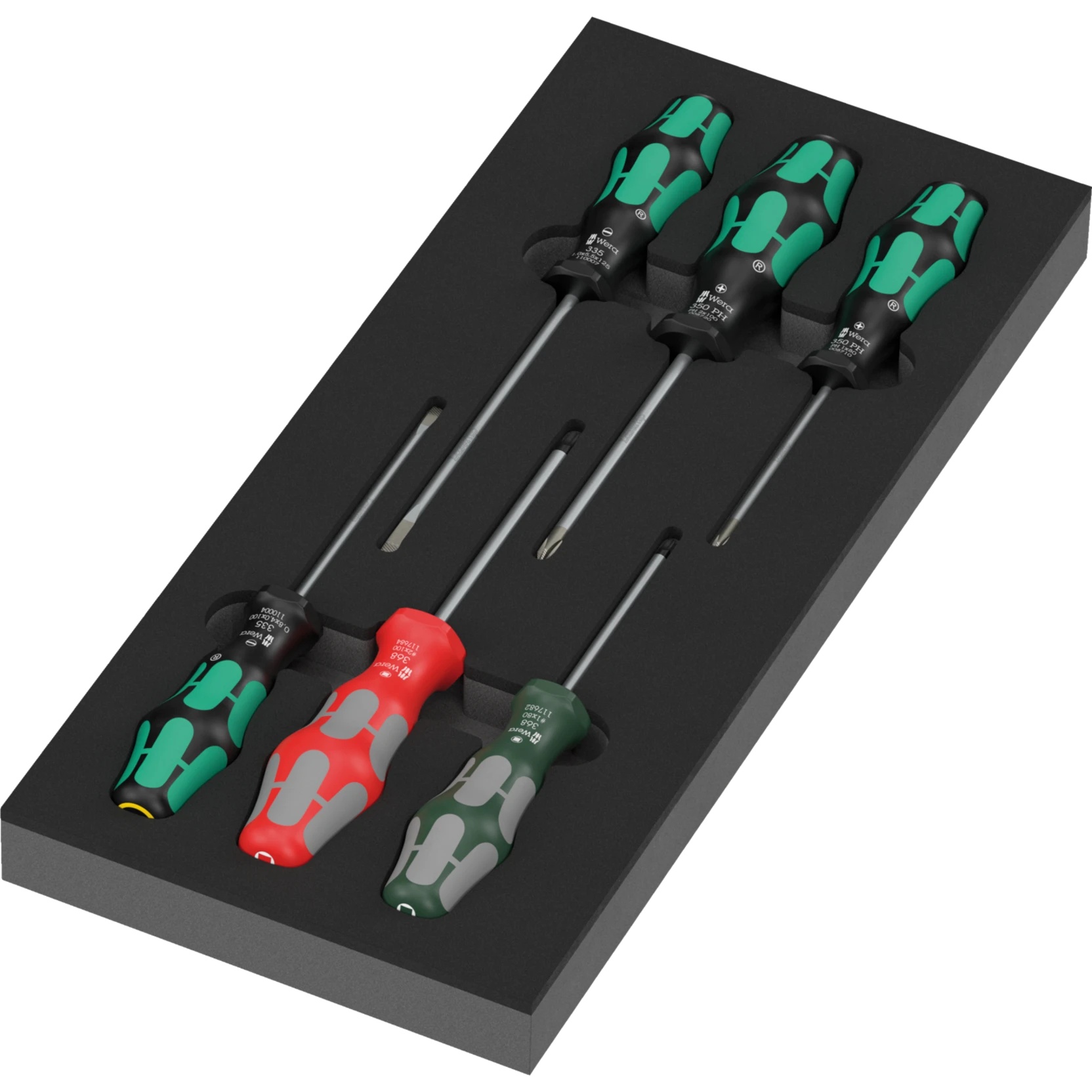 Insert en mousse 9719 Kraftform série 300 Set 3 avec tournevis PH, fente et carré, 7 pièces - Wera 05150129001
