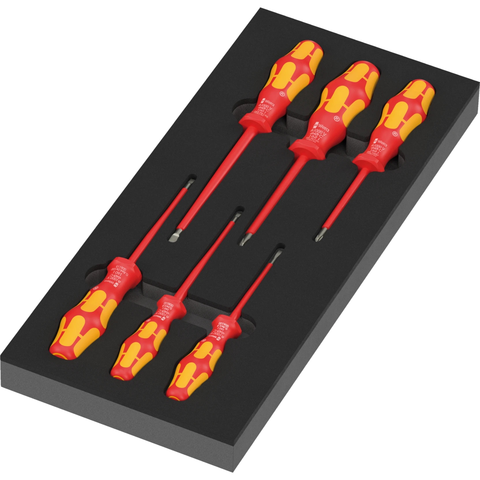 Insert en mousse 97110 avec jeu de tournevis Kraftform série 100 VDE Set 1, 7 pièces, PH et fente - Wera 05150133001