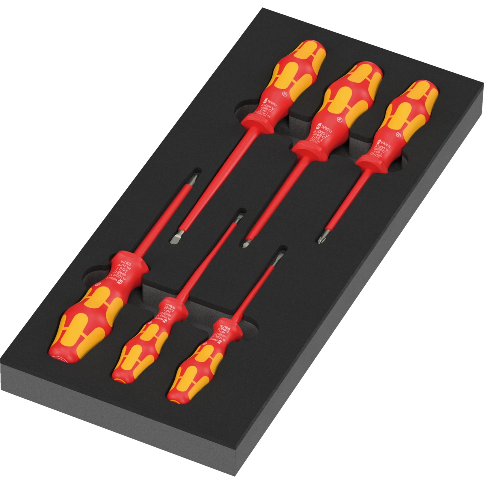 Insert en mousse 97111 avec tournevis Kraftform série 100 VDE Set 2, 7 pièces, PH, fente, carré - Wera 05150134001