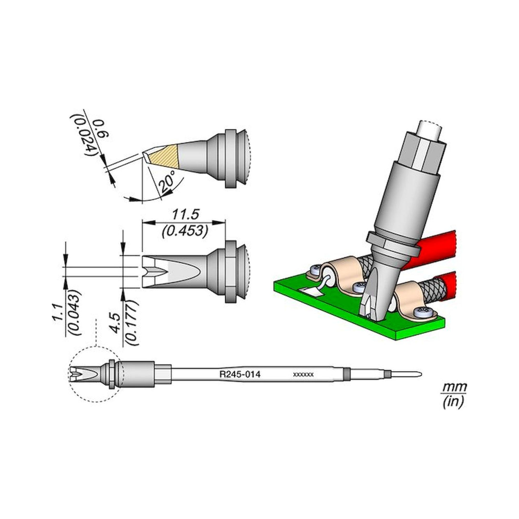 JBC R245014. Soldering tip R245, pin connector, 1 mm, R245014