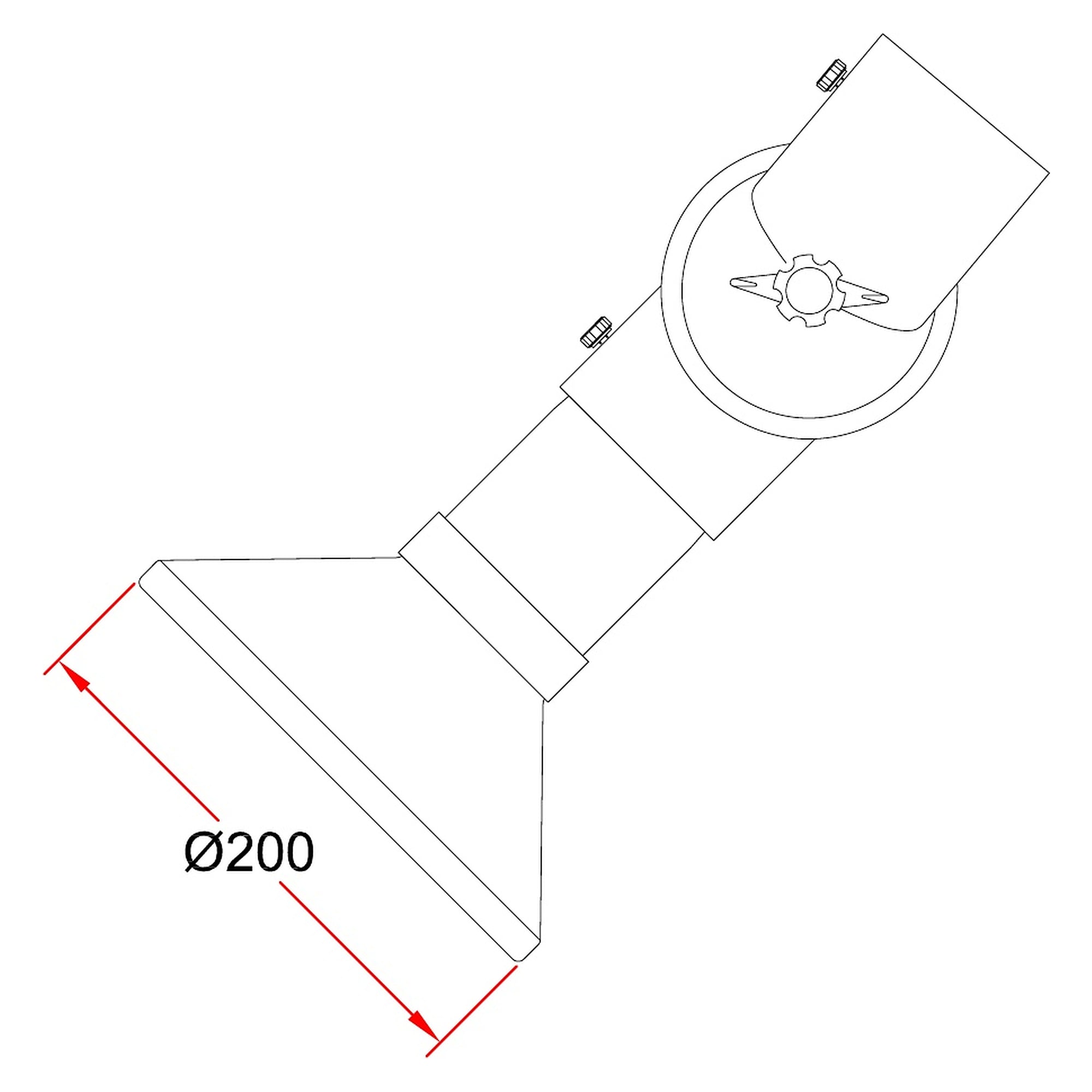 Metal hood DN75, round, Ø200 mm, white coated, PP stub, chemical resistant - Alsident 1-7524-7-5