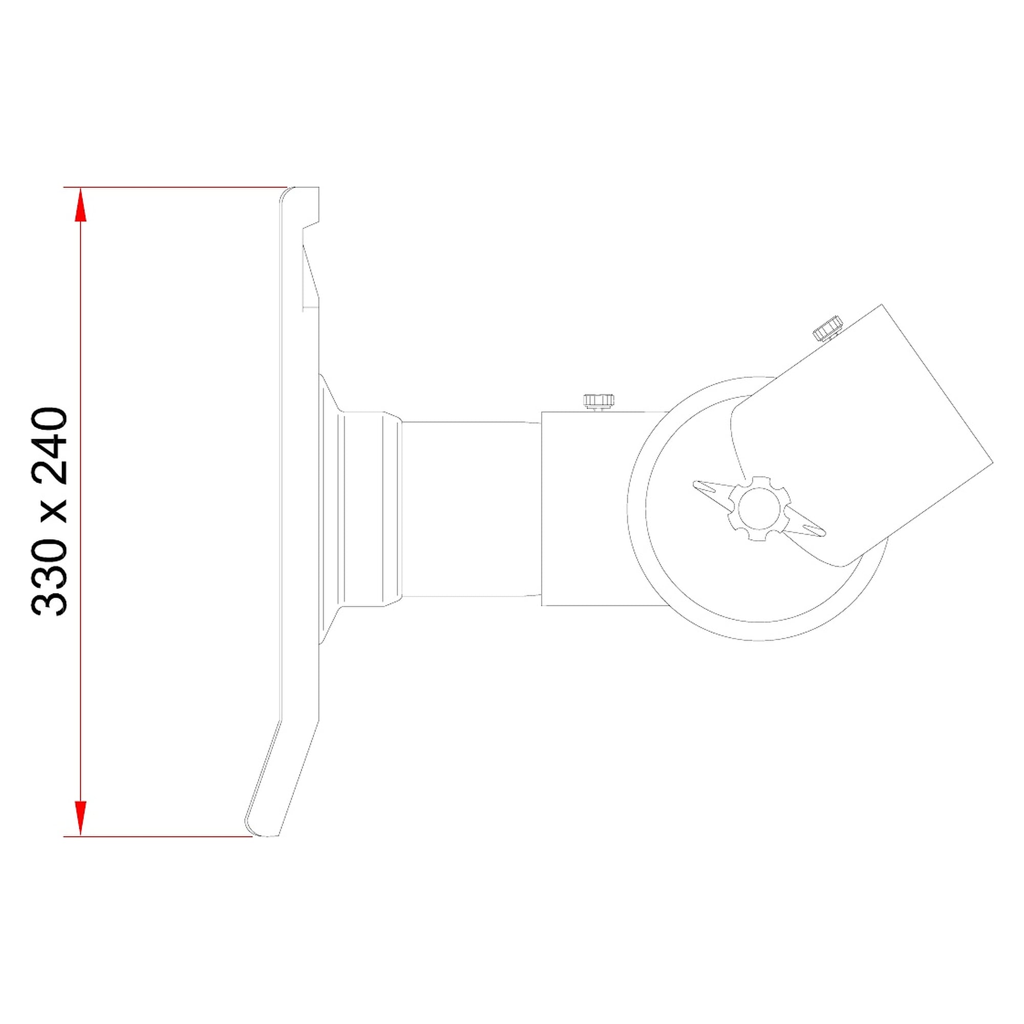 Flat hood DN75, rectangular, 330 x 240 mm, polypropylene, red flange - Alsident 1-753324-7-4