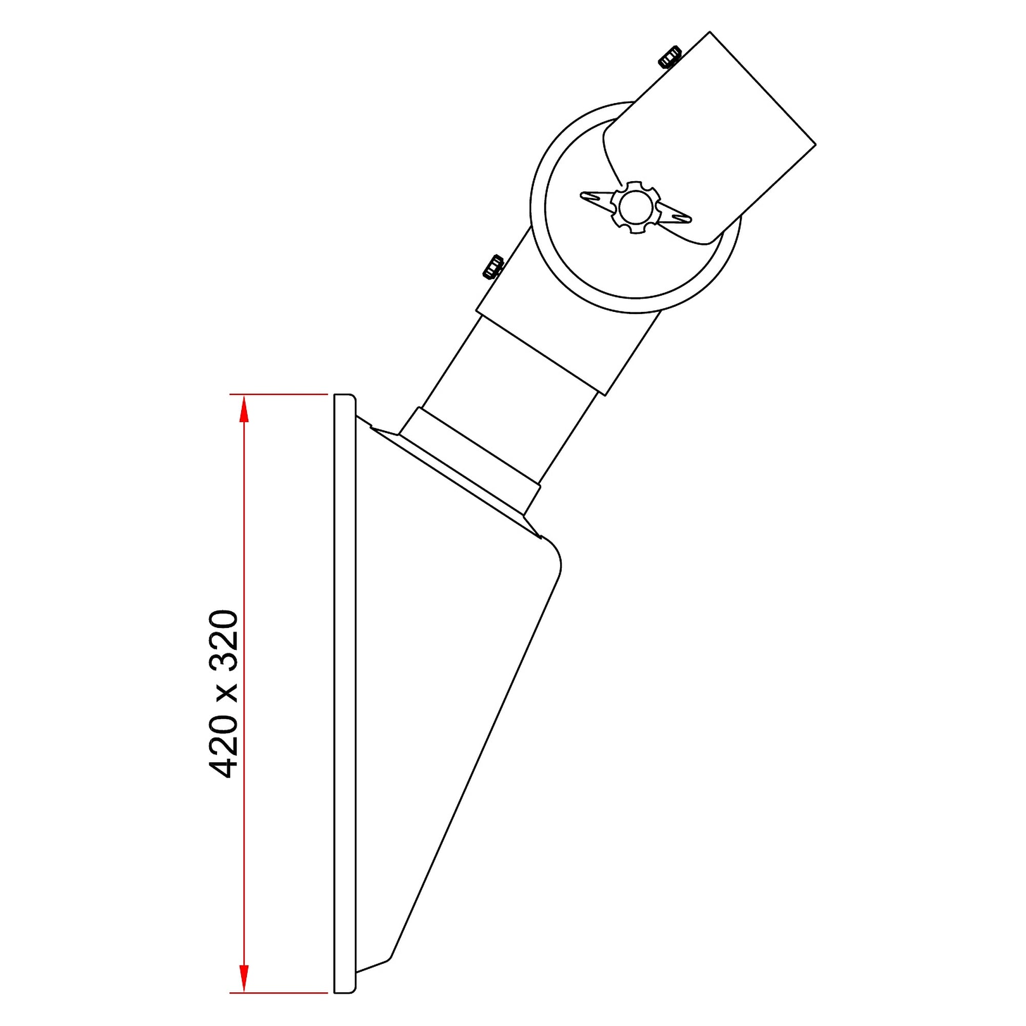 Rectangular hood DN75, 420 x 320 mm, polypropylene, red flange - Alsident 1-754232-7-4