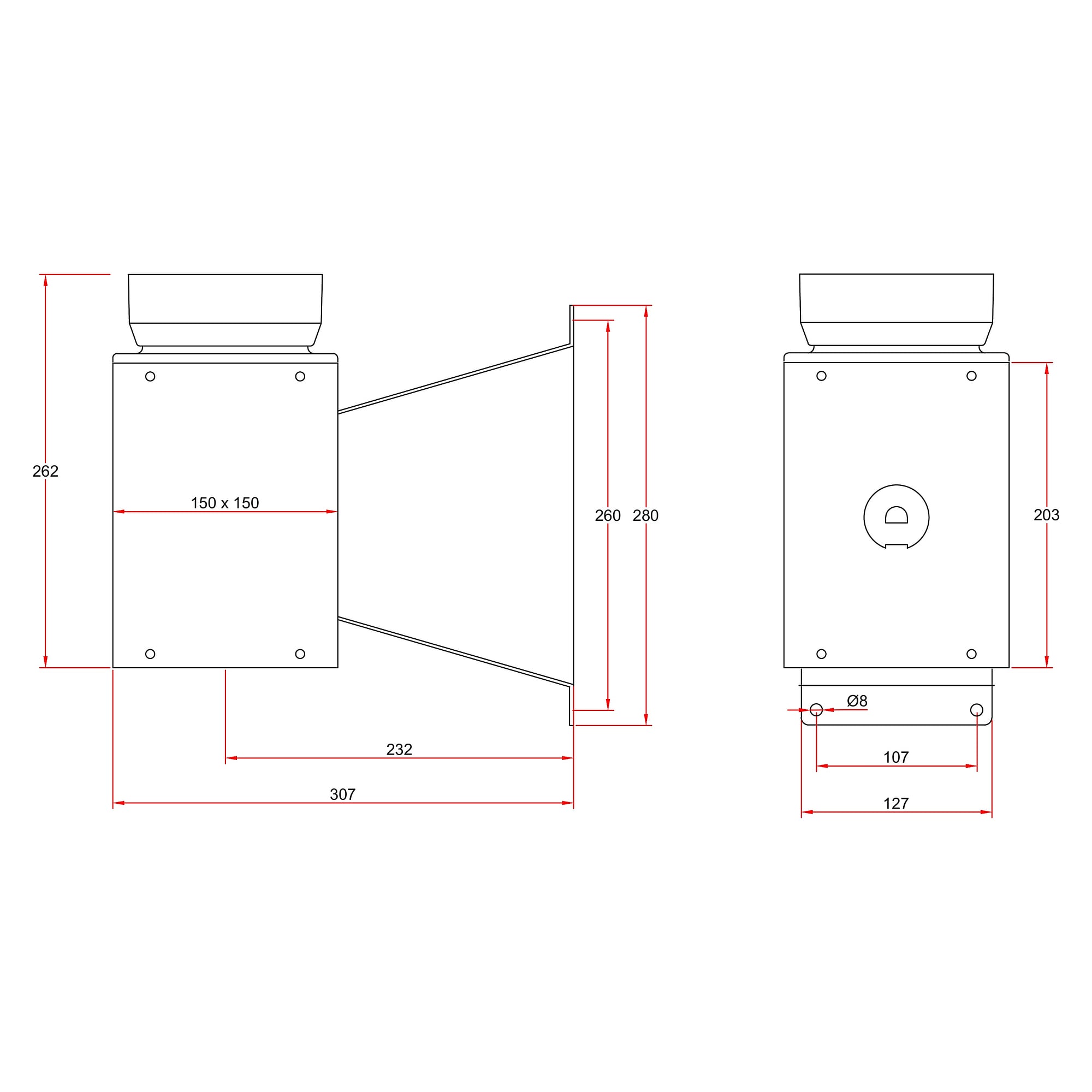 Support mural DN100 avec manchon de réduction Ø 125 mm 130 x 280 x 305 mm - Alsident 2-100-203-050