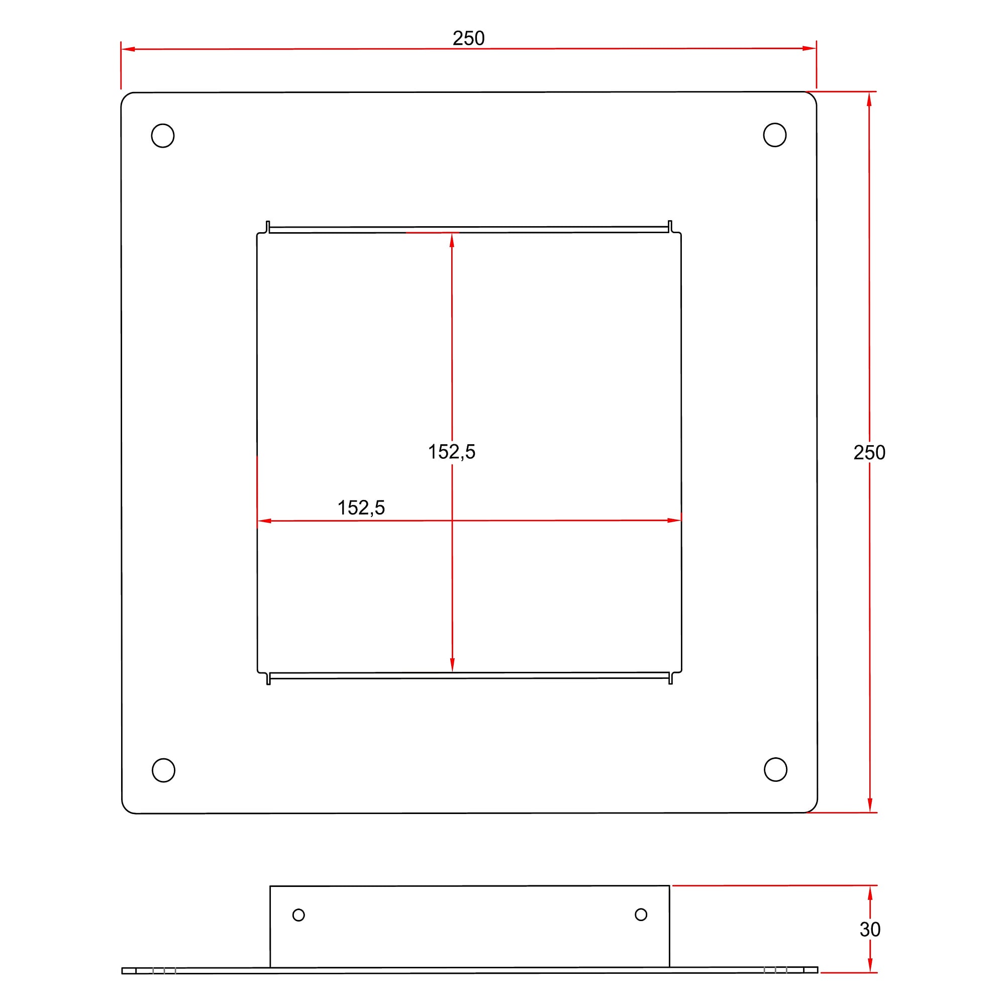 Verstärkerhalterung für Sockelkästen DN100, 250 x 250 mm, weiß - Alsident 2-100-5
