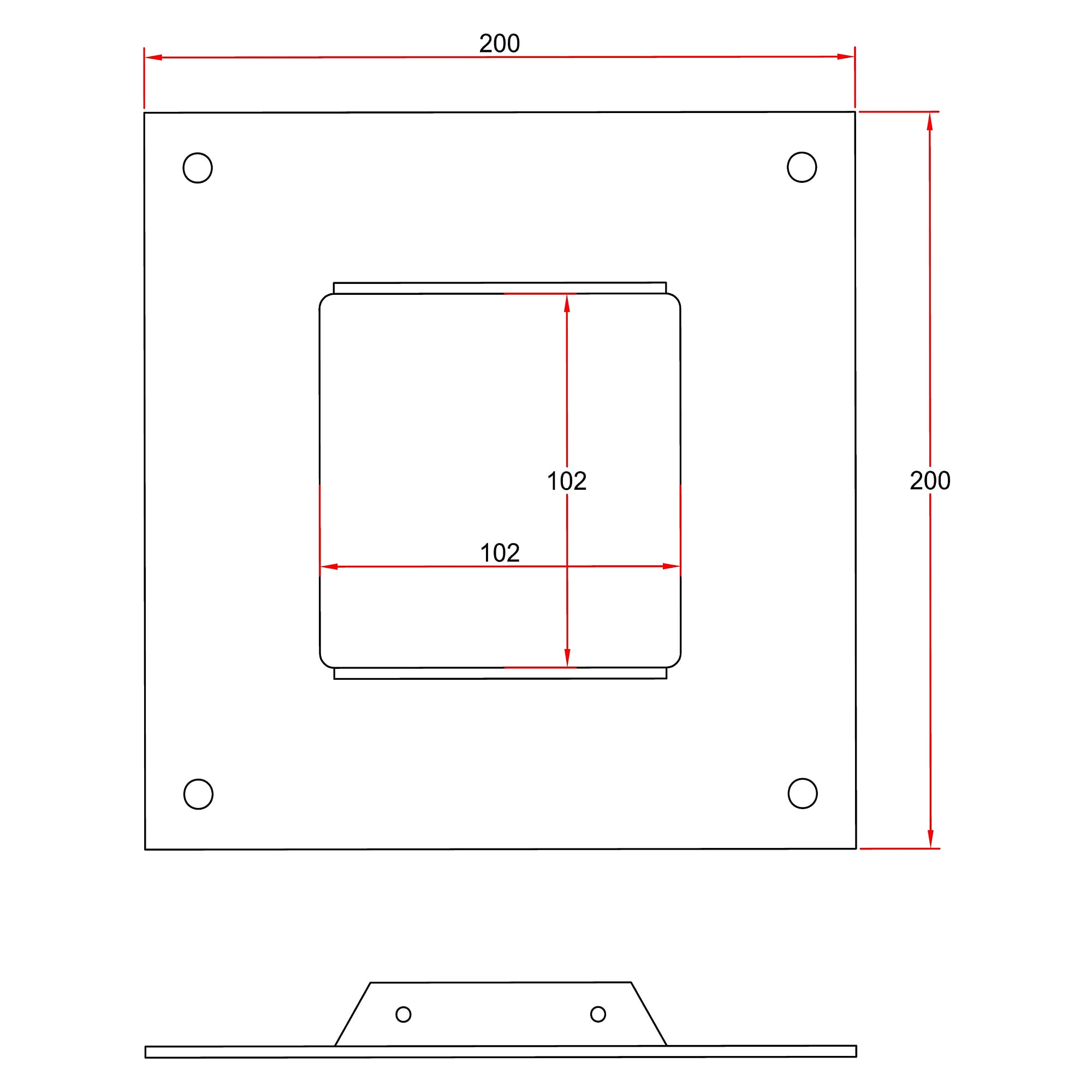 Support de renfort pour boîtier de socle, 200 x 200 mm, blanc, montage au plafond - Alsident 2-75-5