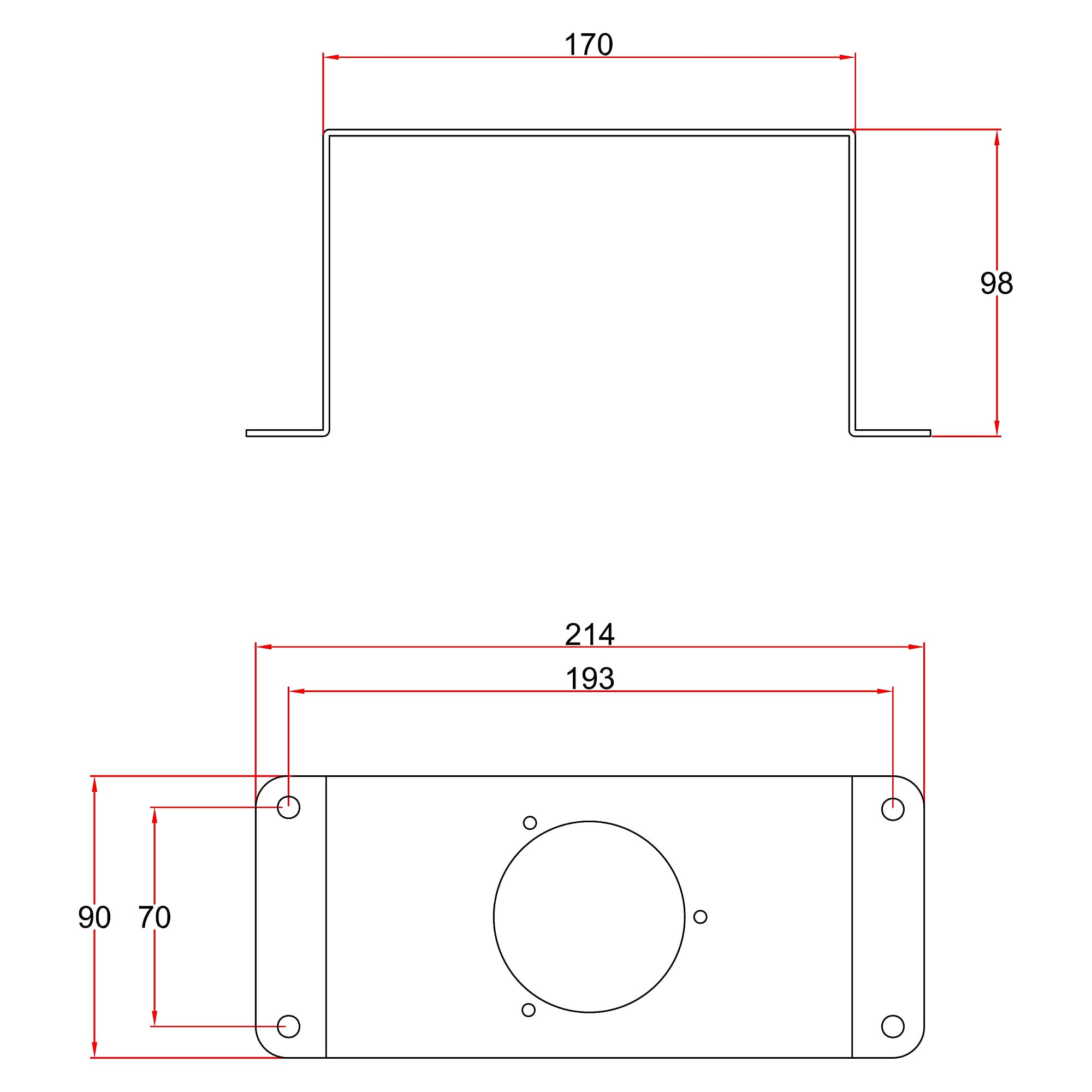 U-profile DN50 with red flange, bench mounting - Alsident 30-50-5-4