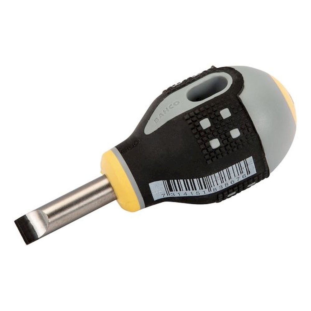 Bahco BE-8355. Ergo Schraubendreher für Schlitzschrauben, gerade, mit kurzem Gummigriff, 1,2 mmx6,5 mmx25 mm