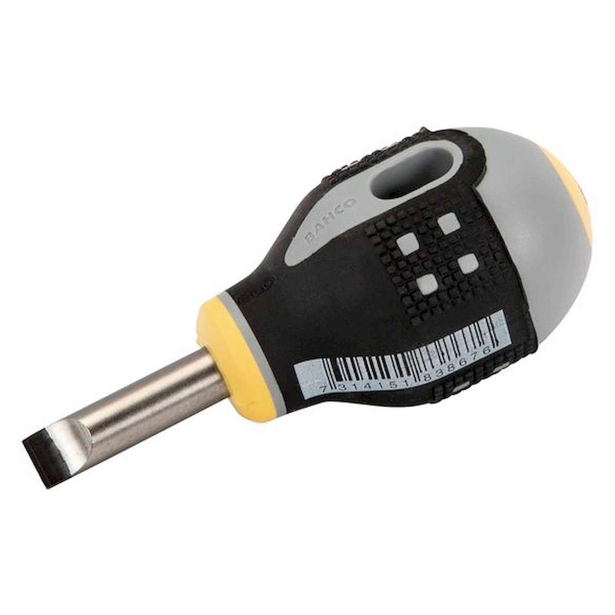Bahco BE-8455. Ergo Screwdriver for slotted screws, straight, with short rubber handle, 1.2 mmx6.5 mmx45 mm