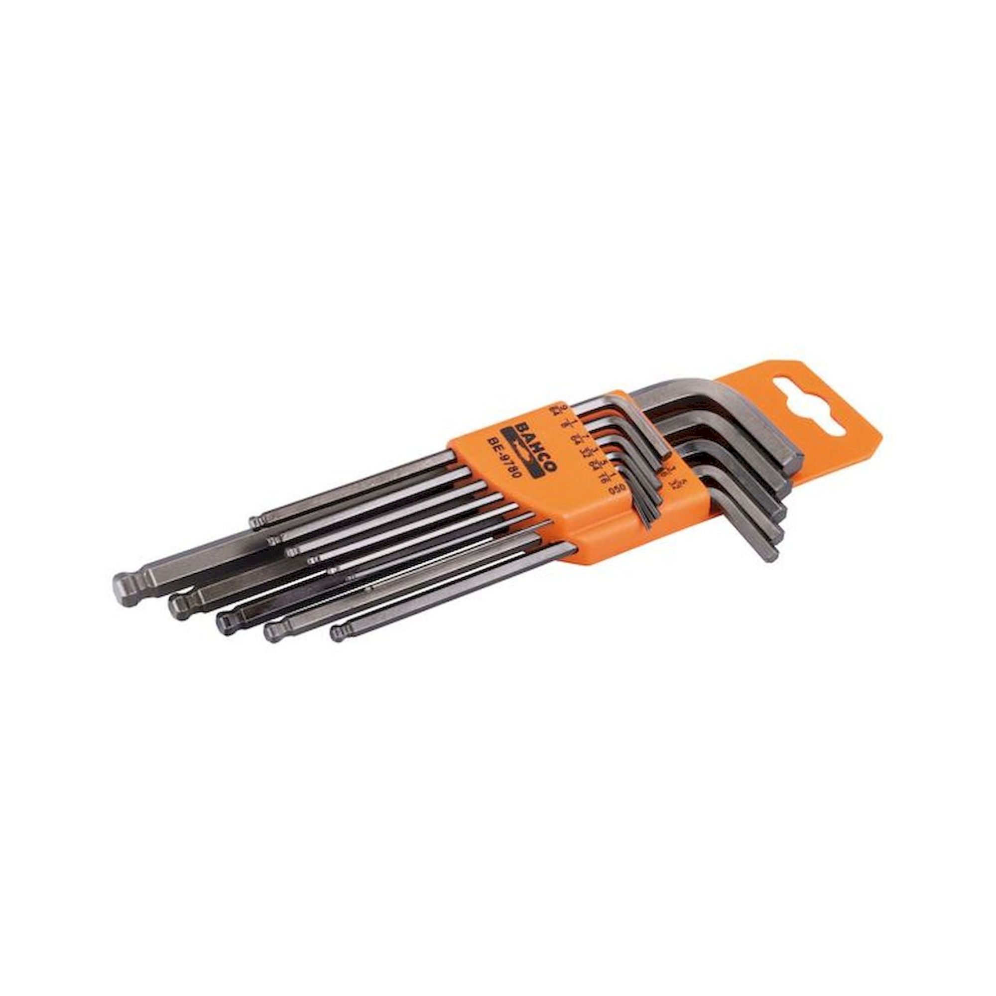 Bahco BE-9780. Offset screwdriver set (inch), hexagon with ball end, long version, phosphated, 12 pieces