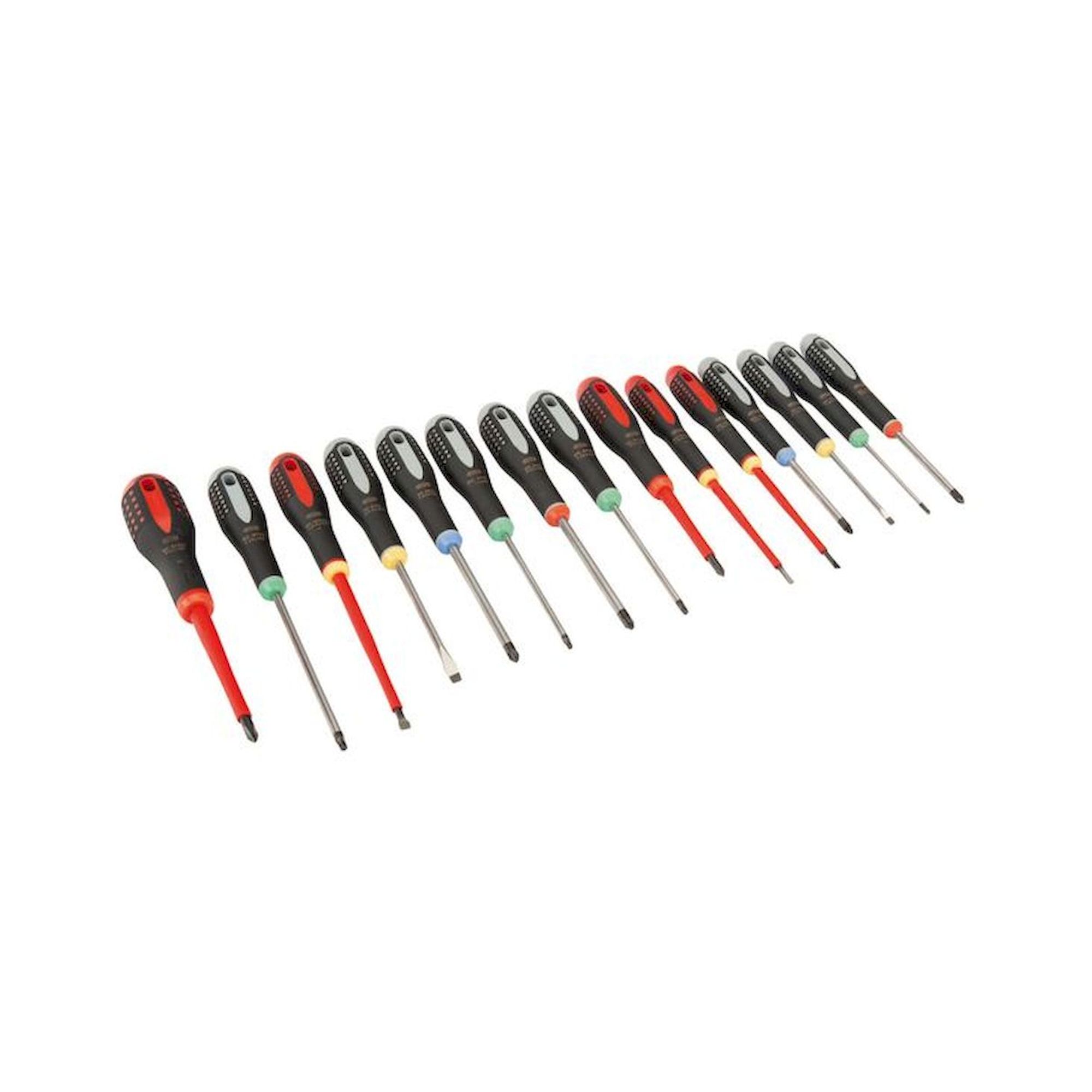 Bahco BE-9877. ERGO™ Schraubendreher-Satz für Schlitz-, Phillips-, Pozidriv- und TORX®-Schrauben mit Gummigriff, 15-teilig
