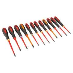 Bahco BE-9878SL. Ergo Insulated screwdriver set for slotted screws with 3-component handle, VDE-certified, slim blade 12 mm, 12 pieces