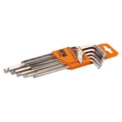 Bahco BE-9880. Offset screwdriver set with ball end, long version, nickel-plated, inches, 12 pieces