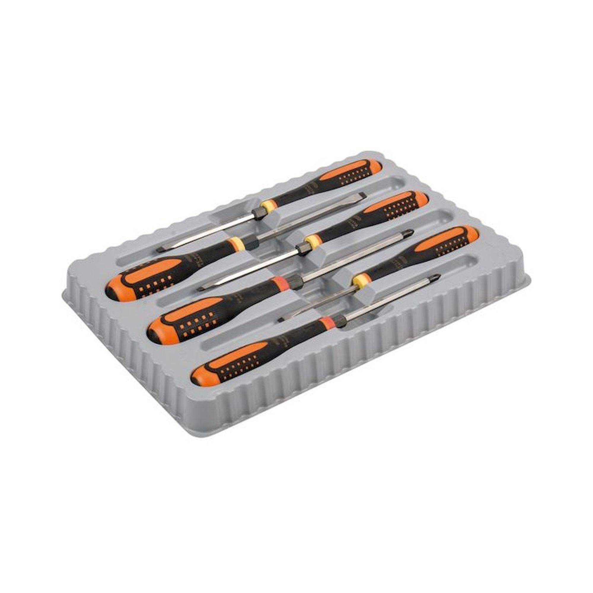 Bahco BE-9881TB. Ergo Screwdriver set for slotted, Phillips and hexagon screws with full-length blade and impact-resistant handle, 6 pieces