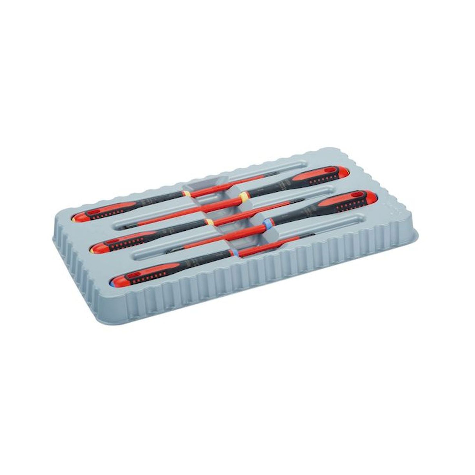Bahco BE-9882SL. Ergo Insulated screwdriver set for slotted and Pozidriv screws with 3-component handle, SLIM blades, VDE-certified, 5 pieces