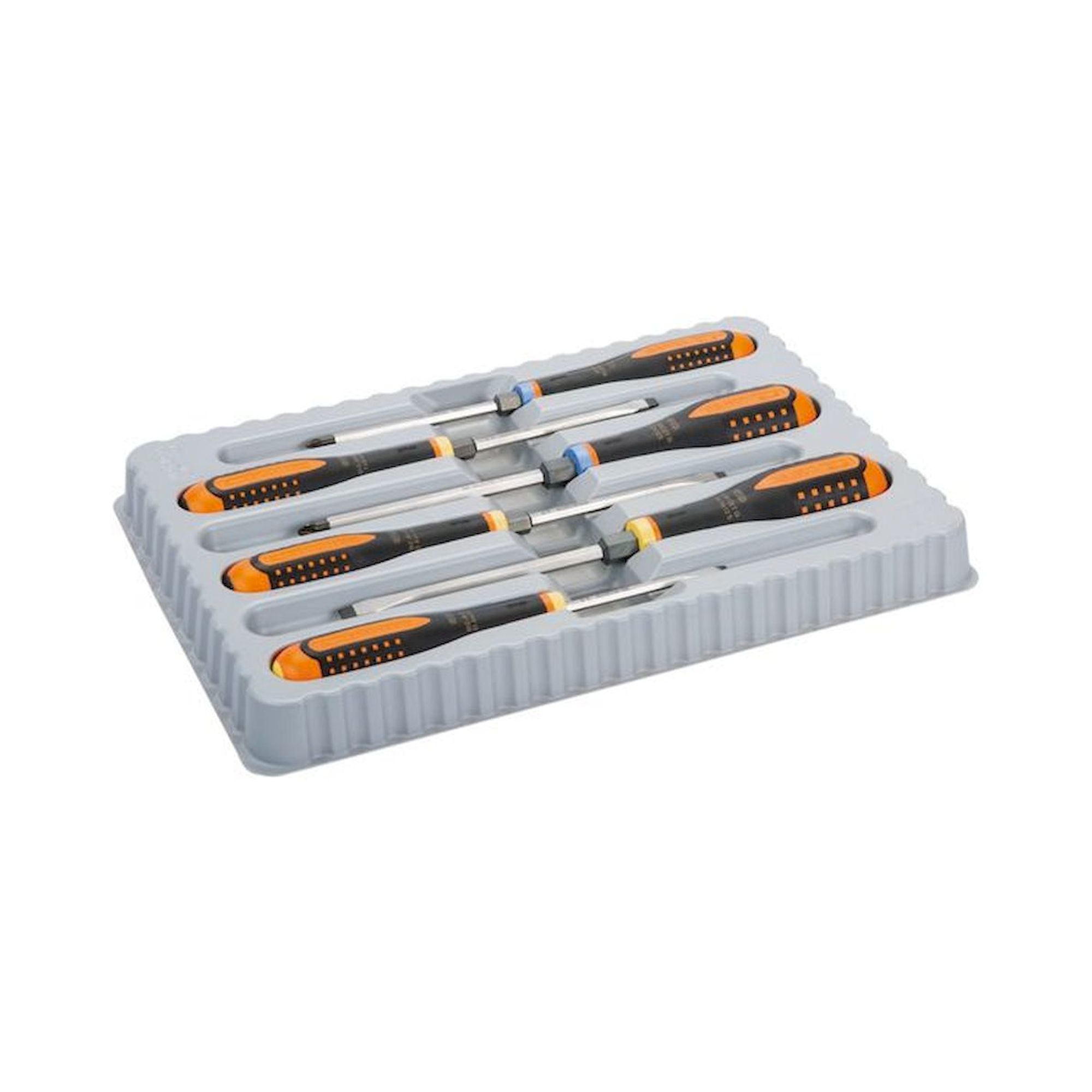 Bahco BE-9882TB. ERGO™-Satz Schraubendreher für Schlitz-, Pozidriv- und Innensechskantschrauben mit durchgehender Sechskantklinge und schlagfestem Griff, 6-teilig