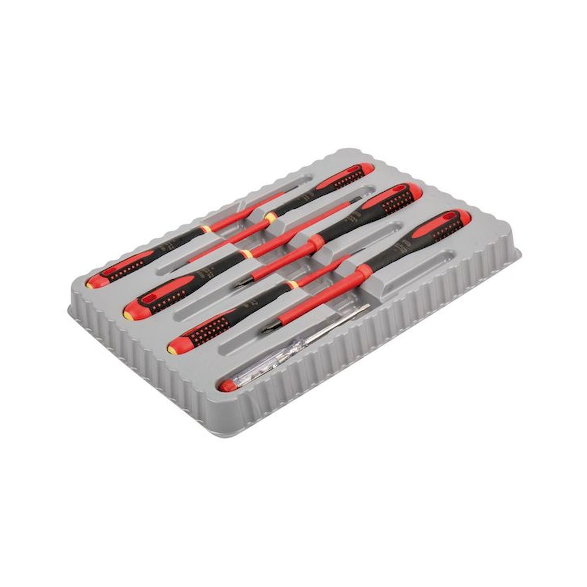 Bahco BE-9887S. Set of VDE insulated Ergo screwdriver with 3-component handle for slotted and Phillips screws, 7 pieces