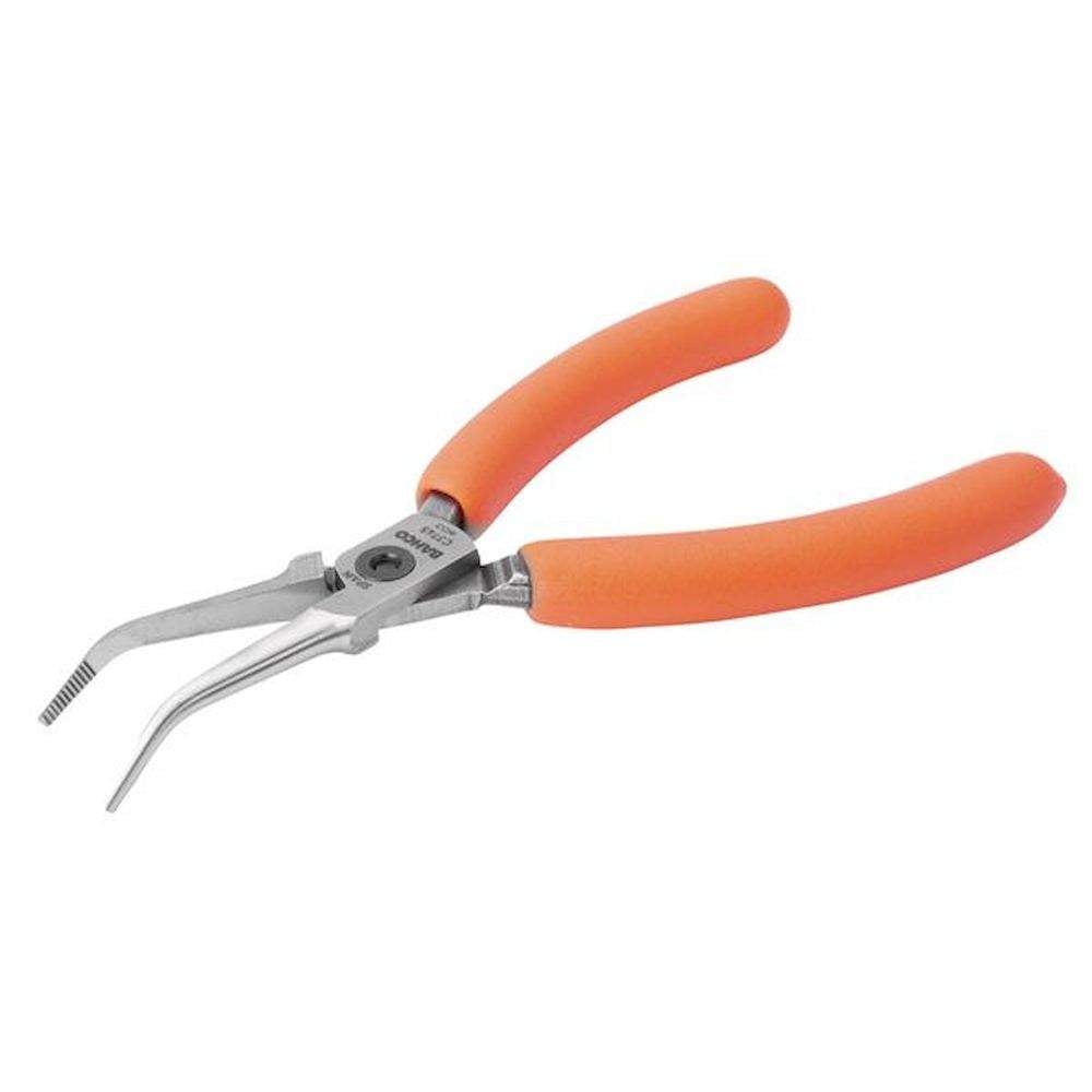 Bahco C3745IP. Kompakte Spitzzangen mit um 45º gebogener Spitze und orangefarbenen PVC-Griffen 141 mm, Industrieverpackung