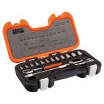 Bahco S160. 1/4" socket wrench set, metric, hexagon, including reversible ratchet, 16 pieces