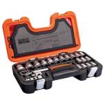 Bahco S240. 1/2" socket wrench set, metric, hexagon, including reversible ratchet, 24 pieces