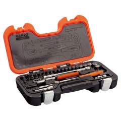 Bahco S290. 1/4" socket wrench set, metric, hexagon, including reversible ratchet and screwdriver inserts, 53 pieces