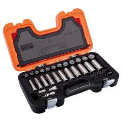 Bahco S330L. 1/4" and 3/8" socket wrench set, metric, hexagon, long version, including ratchet, 53 pieces