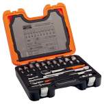 Bahco S410. 1/4" and 1/2" socket wrench set, metric, hexagon, including ring-and-mouth wrench set, 41 pieces