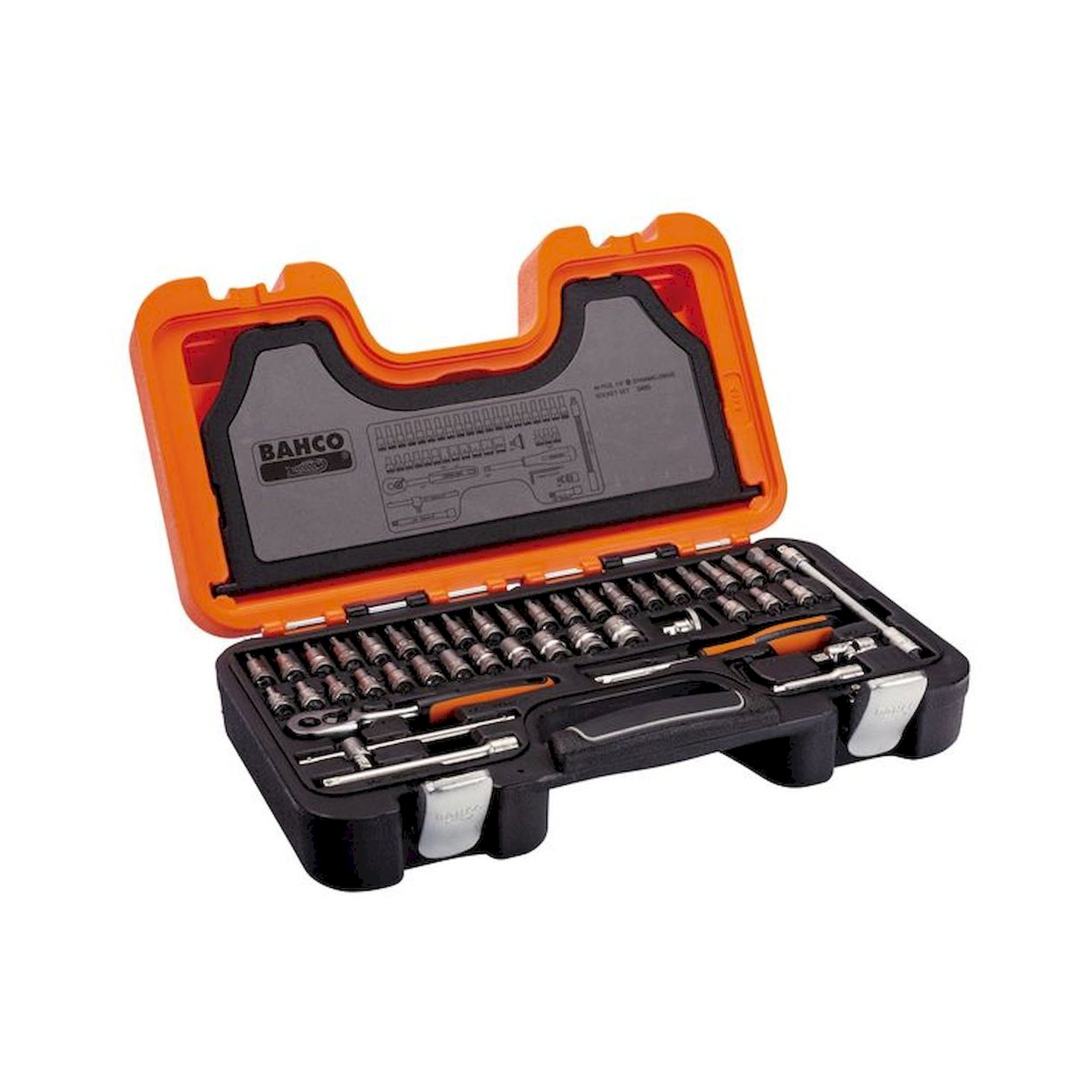 Bahco S460. 1/4" socket wrench set, metric, hexagon, including screwdriver inserts, 46 pieces