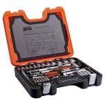 Bahco S910. 1/4" and 1/2" socket wrench set, metric, hexagon, long version including ring-type open-end wrench set, 92 pieces