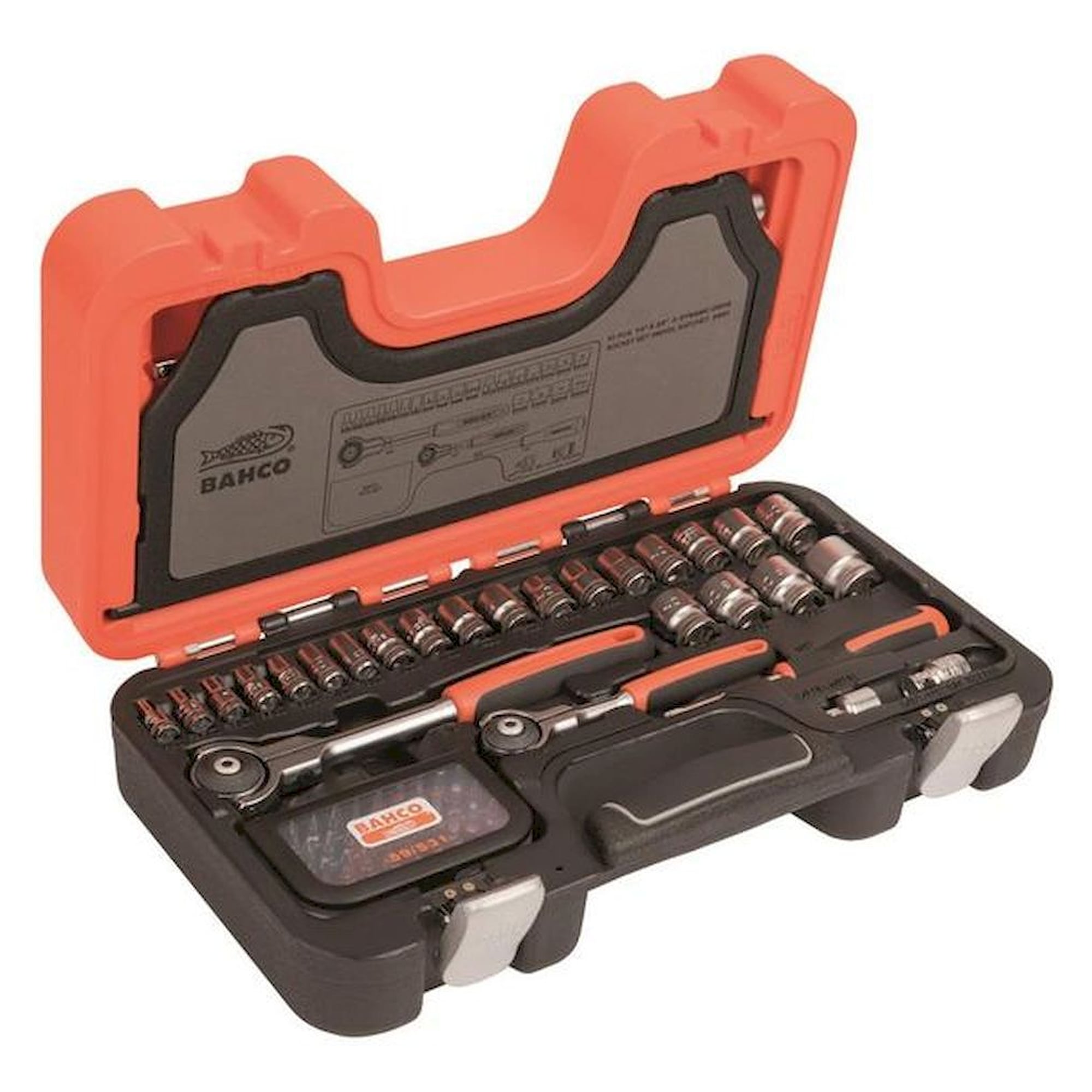 Bahco SW91. 1/4" und 3/8" Gelenkkopf-Knarren-Satz, 93-tlg, in Hartschalen-Koffer