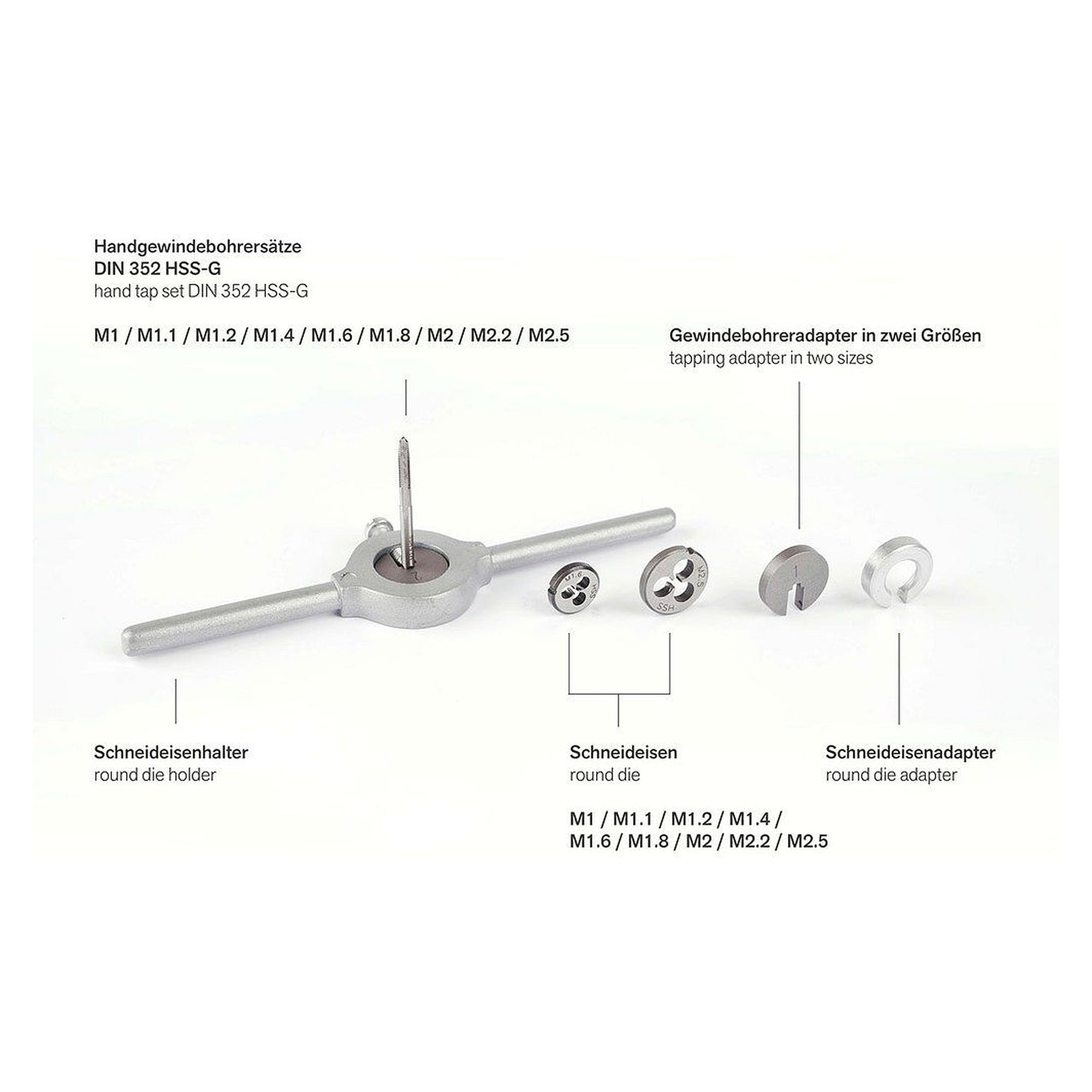 Bernstein 2-800. Miniature tap and die set 30 pcs (M1.0-M2.5)