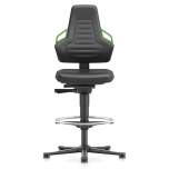 Bimos 9031-MG01-3280. Laboratory chair NEXXIT 3, with glider and foot ring, imitation leather, green handles