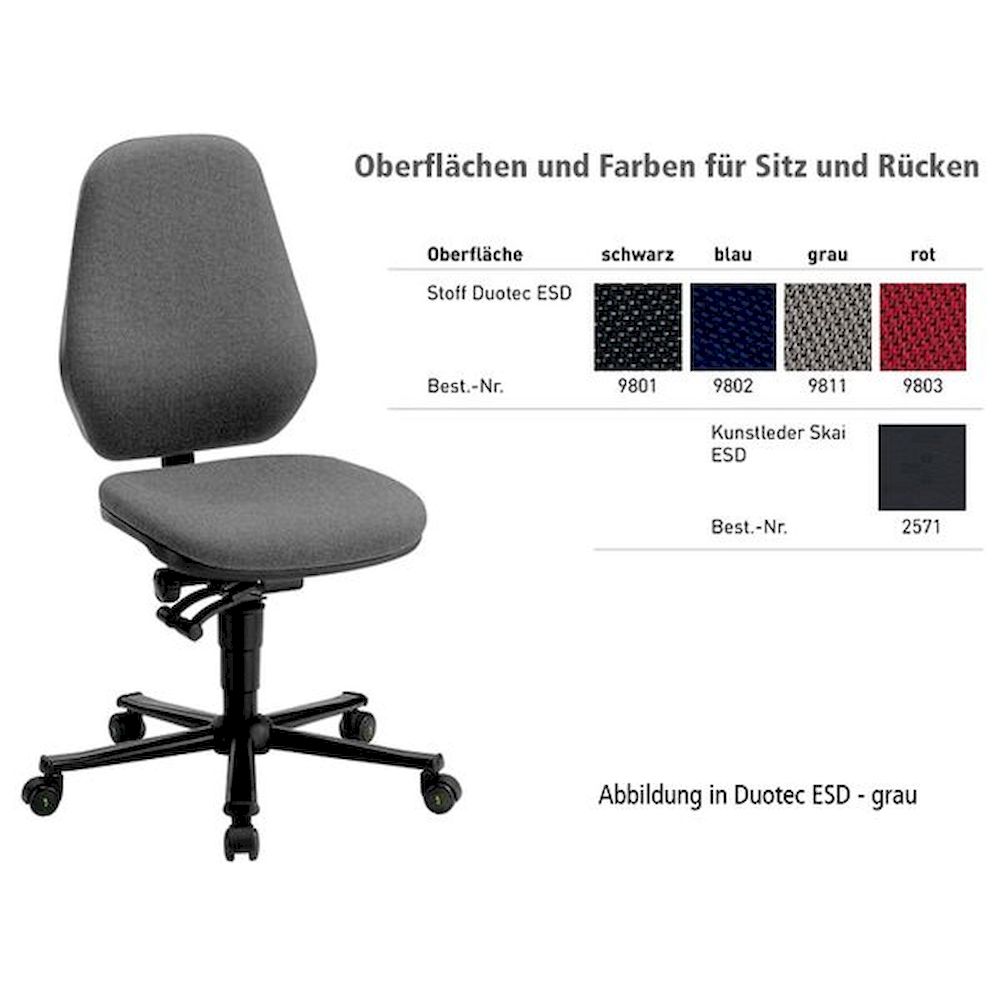 Bimos 9155E-2571-3218. ESD chair Basic 2 Plus with castors, imitation leather black, permanent contact and seat inclination, backrest 530 mm