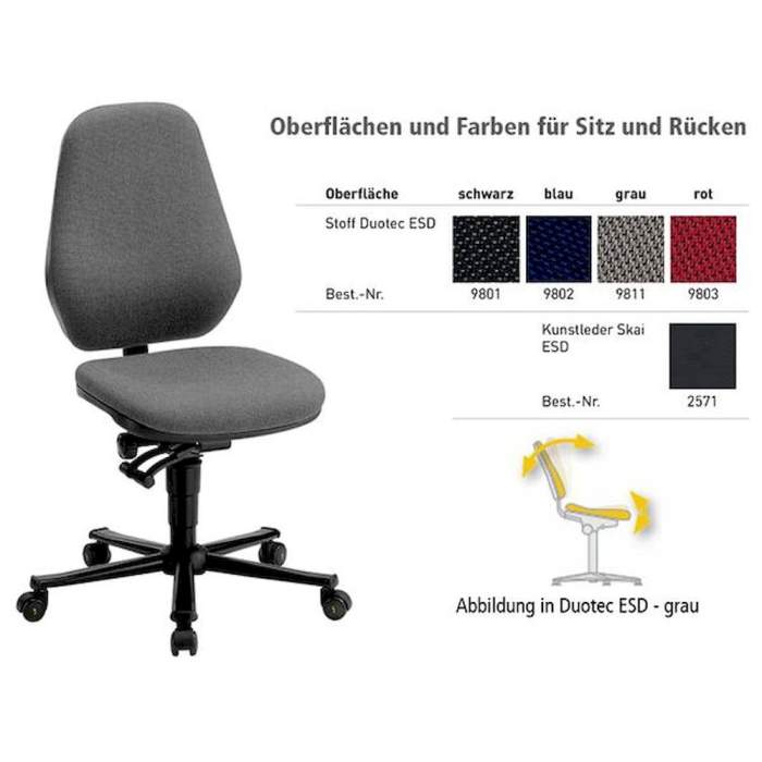 Bimos 9155E-2571. ESD Stuhl Basic 2 mit Rollen, Kunstleder schwarz,  Permanentkontakt und Sitzneigung, Lehne 530 mm kaufen bei A1-ESD