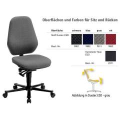 Bimos 9155E-9811. ESD Stuhl Basic 2 mit Rollen, Stoff Duotec grau, Permanentkontakt und Sitzneigung, Lehne 530 mm