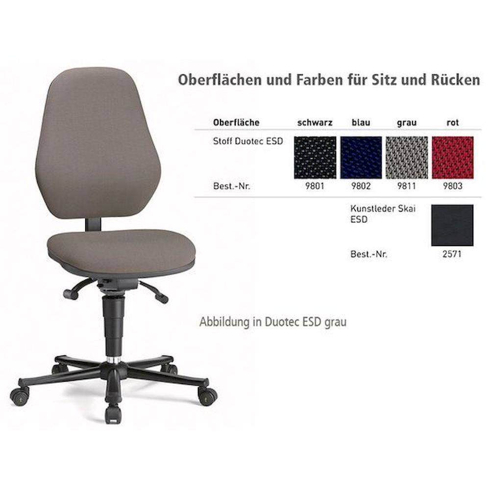 Bimos 9158E-9802. ESD chair Basic 2 with castors, fabric Duotec blue, synchronous technology with weight adjustment, backrest 530 mm
