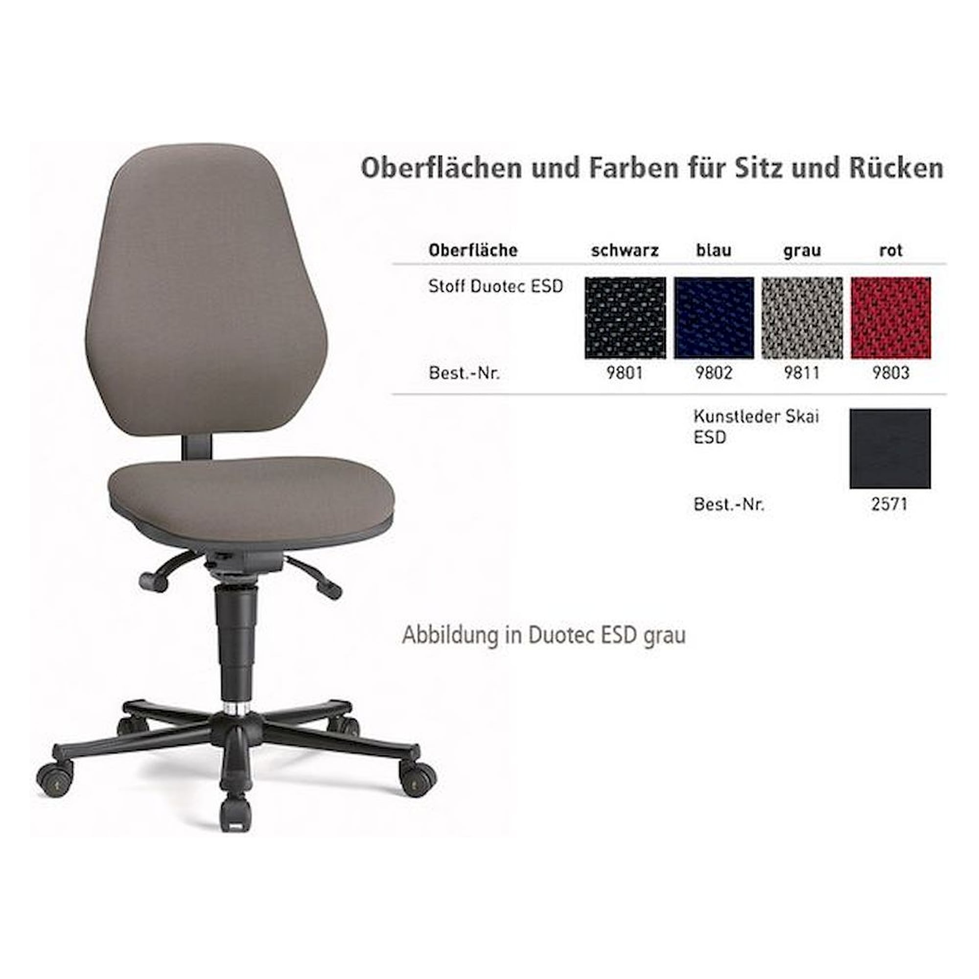 Bimos 9158E-9803-3218. ESD Chair Basic 2 Plus with castors, fabric Duotec red, synchronous technology and weight adjustment, backrest 530 mm