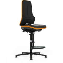 Bimos 9561E-6801-3279-525217-904. ESD work chair NEON 3 with glides and step-up aid, Duotec black, Flexband orange