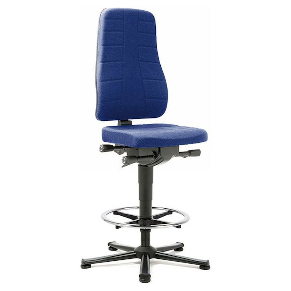 Bimos 9641-6802. Arbeitsstuhl All-In-One Highline 3, Gleiter und Fußring, Stoff Duotec blau