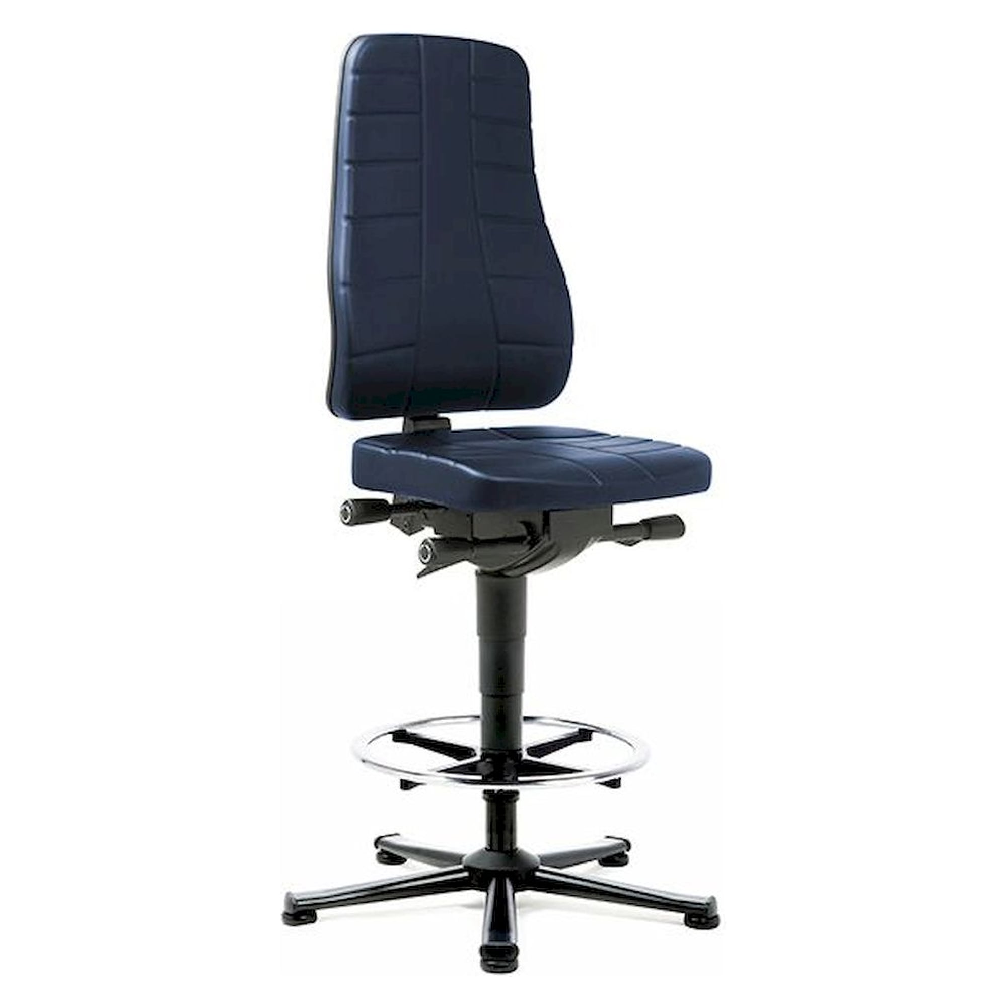 Bimos 9641-6902. Arbeitsstuhl All-In-One Highline 3, Gleiter und Fußring, Kunstleder blau