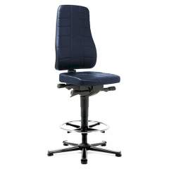 Bimos 9641-6902. Arbeitsstuhl All-In-One Highline 3, Gleiter und Fußring, Kunstleder blau