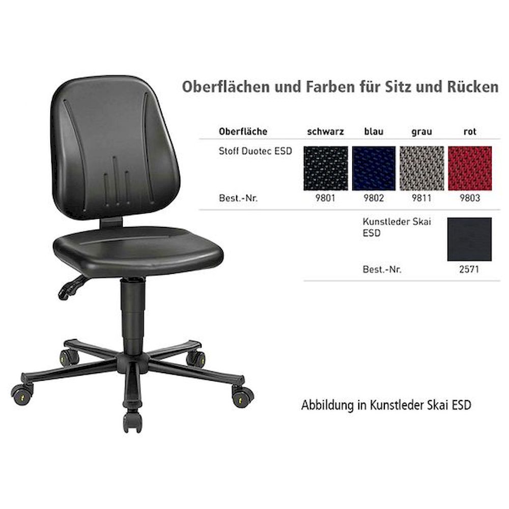 Bimos 9653E-9803. ESD Stuhl Unitec 2 mit Rollen, Stoff Duotec rot