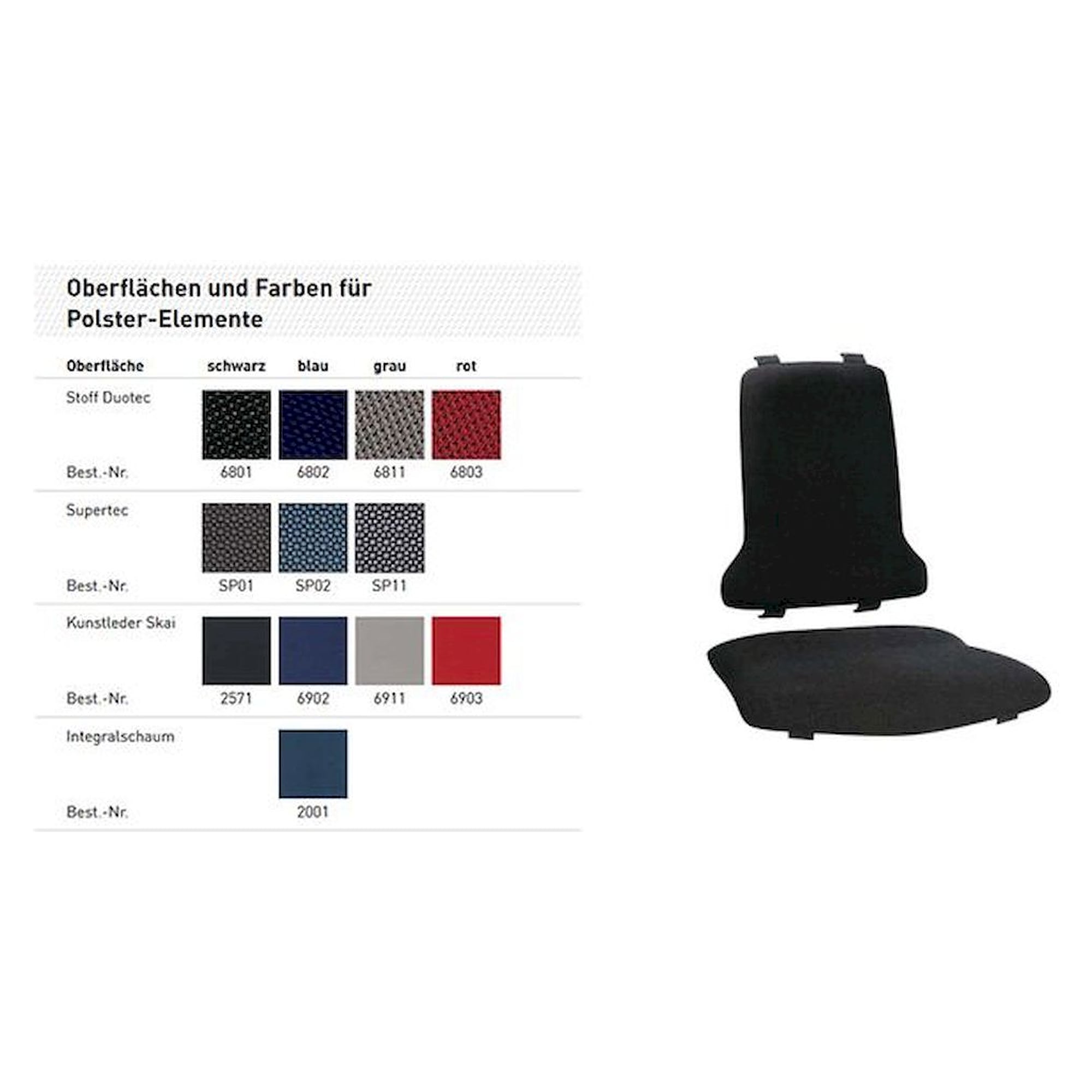 Bimos 9876-6801. Rembourrage de remplacement Sintec avec appui lombaire, tissu Duotec, noir