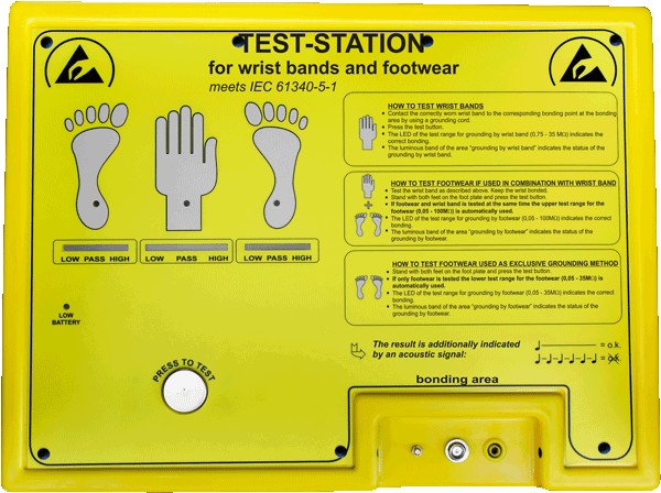 Station de test bracelet et chaussures pour montage mural selon CEI 61340 - A1-ESD C-210-1181E
